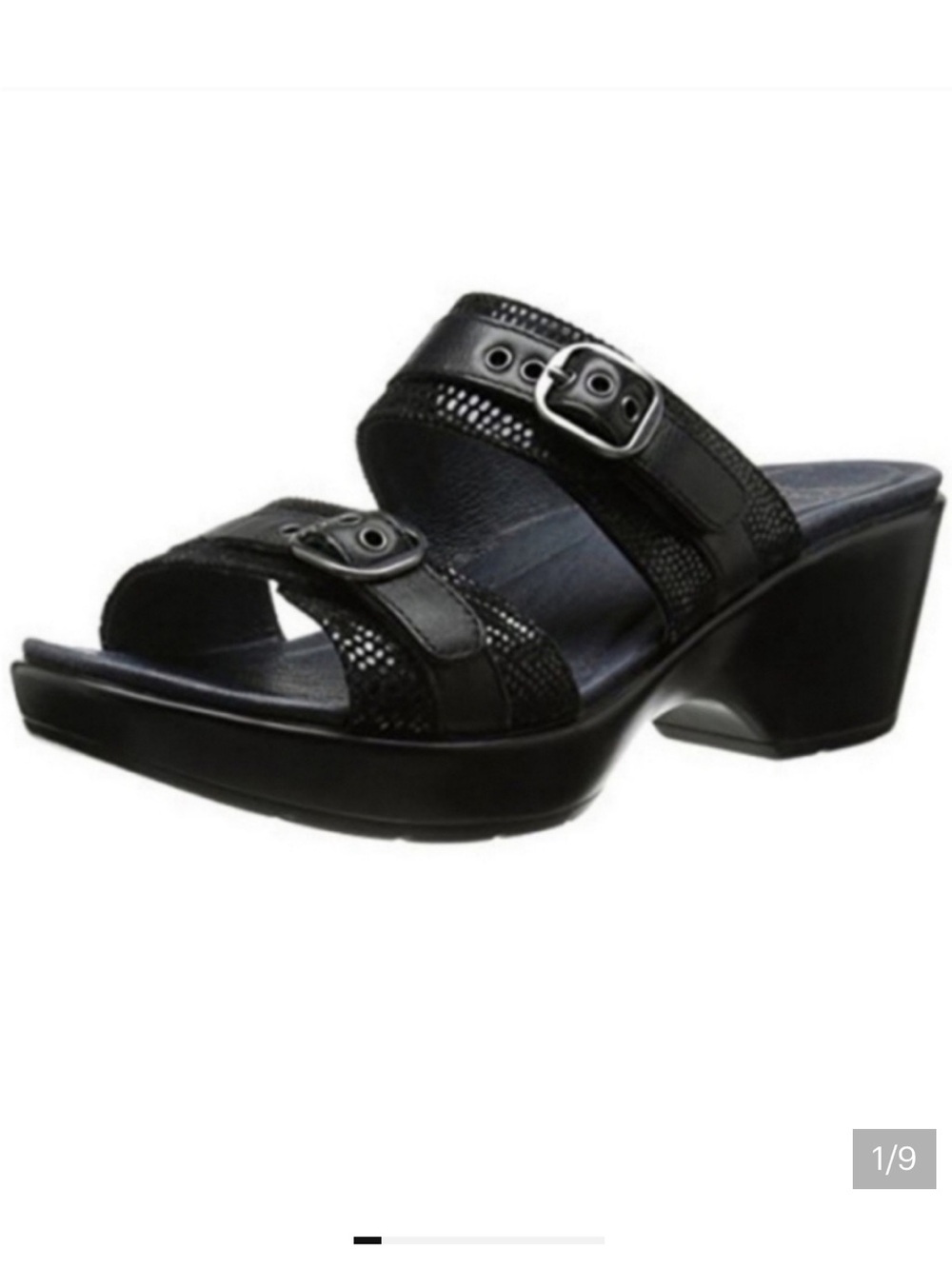 Dansko Jessie Black Lizard Heeled Sandals